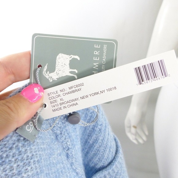 Colour Works by In Cashmere Cashmere Asymmetric Waffle Knit Chambray XL - Picture 4 of 8